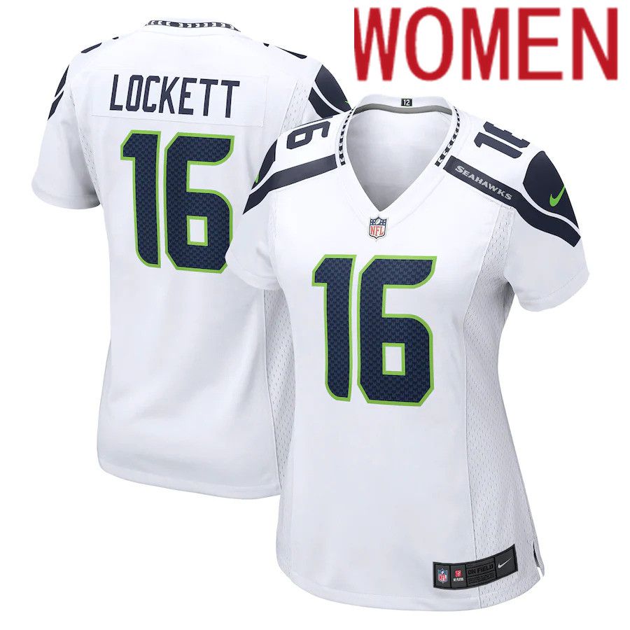 Women Seattle Seahawks #16 Tyler Lockett Nike White Game NFL Jersey->women nfl jersey->Women Jersey